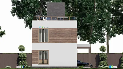 Проект двухэтажного дома 9 на 10, площадью 70 м² с 2 спальнями — фасад 4