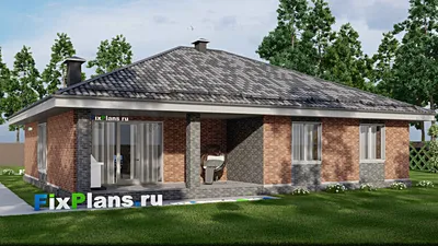 Проект одноэтажного дома 16 на 24, площадью 250 м² с террасой, гаражом на 2 машины и 3 спальнями — фасад 2