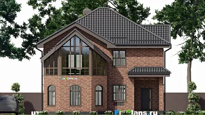 Проект двухэтажного дома 12 на 13, площадью 180 м² с балконом, цокольным этажом и 3 спальнями — фасад 3