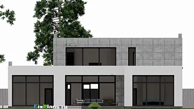 Проект двухэтажного дома 19 на 21, площадью 550 м² с террасой, балконом, баней, бассейном, спортзалом и 4 спальнями — фасад 3