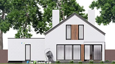 Проект дома с мансардой 16 на 18, площадью 290 м² с террасой, балконом, гаражом на 1 машину и 4 спальнями — фасад 6