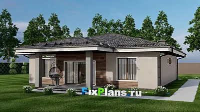 Проект одноэтажного дома 18 на 20, площадью 190 м² с террасой, гаражом на 1 машину и 4 спальнями — фасад 2