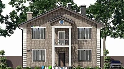 Проект двухэтажного дома 12 на 14, площадью 290 м² с террасой, балконом и 4 спальнями — фасад 3