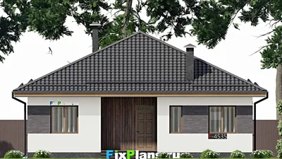 Проект одноэтажного дома 12 на 13, площадью 130 м² с террасой и 3 спальнями (F-4535) — фасад 3
