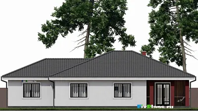Проект одноэтажного дома 12 на 20, площадью 180 м² с террасой, гаражом на 1 машину и 3 спальнями (F-0269) — фасад 6