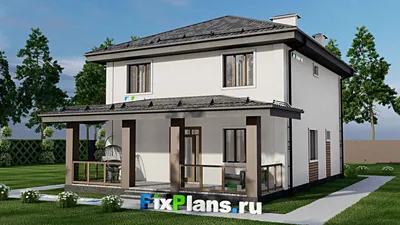 Проект двухэтажного дома 10 на 16, площадью 190 м² с террасой, балконом и 4 спальнями — фасад 2