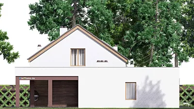 Проект дома с мансардой 18 на 18, площадью 360 м² с террасой, гаражом на 2 машины и 3 спальнями — фасад 4