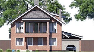 Проект дома с мансардой 14 на 17, площадью 240 м² с террасой, балконом и 3 спальнями — фасад 6
