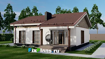 Проект одноэтажного дома 12 на 13, площадью 140 м² с террасой и 3 спальнями — фасад 2