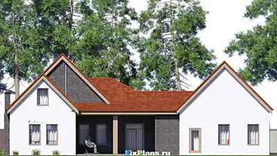 Проект дома с мансардой 15 на 23, площадью 260 м² с террасой, гаражом на 2 машины и 3 спальнями — фасад 6