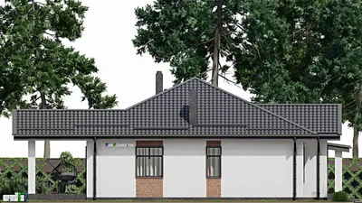 Проект одноэтажного дома 14 на 14, площадью 170 м² с террасой и 3 спальнями — фасад 4
