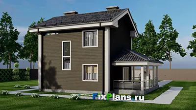 Проект двухэтажного дома 8 на 8, площадью 120 м² с террасой и 2 спальнями — фасад 2