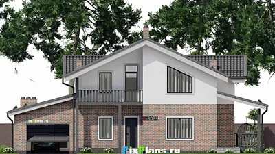 Проект дома с мансардой 10 на 16, площадью 200 м² с террасой, гаражом на 1 машину и 4 спальнями — фасад 3