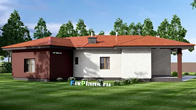 Проект одноэтажного дома 22 на 28, площадью 300 м² с террасой и 4 спальнями — фасад 2