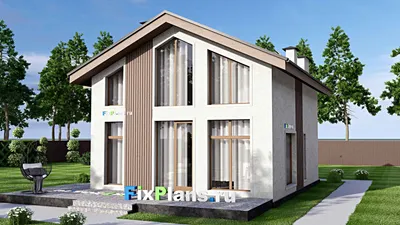 Проект дома с мансардой 11 на 15, площадью 140 м² с террасой и 3 спальнями — фасад 2