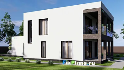 Проект двухэтажного дома 12 на 21, площадью 280 м² с террасой, балконом, гаражом на 1 машину и 5 спальнями — фасад 2