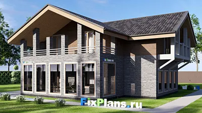 Проект дома с мансардой 15 на 15, площадью 260 м² с террасой, балконом и 3 спальнями — фасад 2