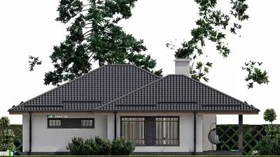 Проект одноэтажного дома 16 на 22, площадью 250 м² с террасой, гаражом на 2 машины и 4 спальнями — фасад 5