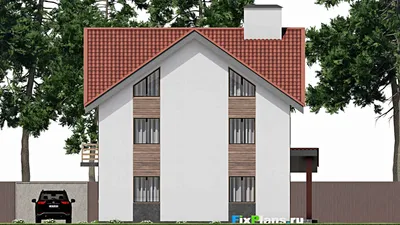 Проект двухэтажного дома с мансардой 12 на 14, площадью 280 м² с террасой, балконом и 4 спальнями — фасад 6