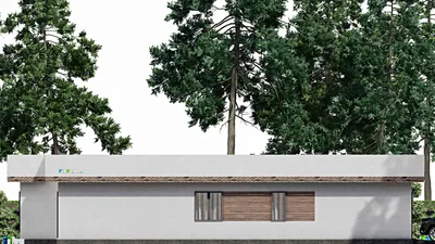 Проект одноэтажного дома 22 на 25, площадью 300 м² с террасой, баней, гаражом на 2 машины и 2 спальнями — фасад 4