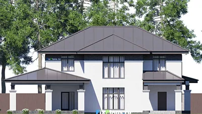 Проект двухэтажного дома 21 на 22, площадью 350 м² с террасой и 4 спальнями — фасад 6