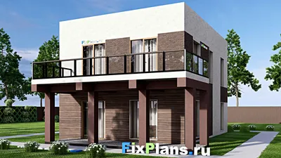 Проект двухэтажного дома 10 на 14, площадью 200 м² с террасой, балконом и 3 спальнями — фасад 2