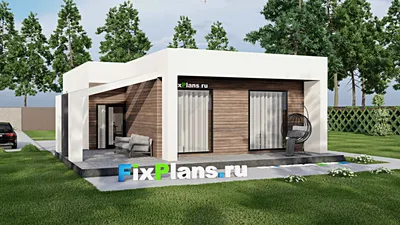 Проект одноэтажного дома 11 на 17, площадью 140 м² с террасой и 2 спальнями — фасад 2