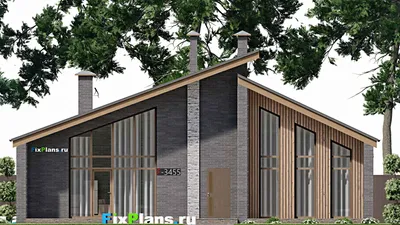 Проект одноэтажного дома 14 на 15, площадью 170 м² с террасой и 3 спальнями (F-3455) — фасад 3