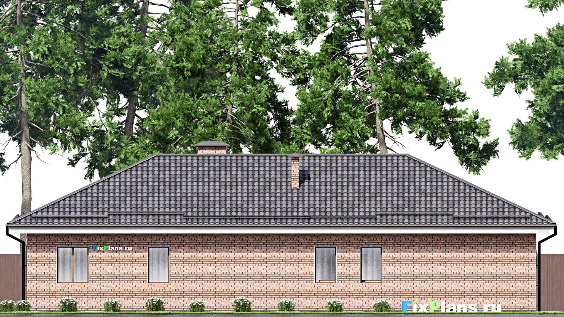 F-13670 - Проект одноэтажного дома 12 на 20, площадью 180 м² с гаражом на 2 машины и 4 спальнями