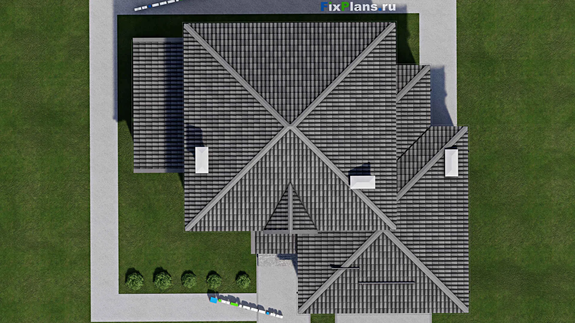 F-8567 - Проект двухэтажного дома 15 на 17, площадью 220 м² с террасой, гаражом на 2 машины и 4 спальнями