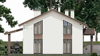 Проект дома с мансардой 13 на 15, площадью 240 м² с террасой и 5 спальнями — фасад 4