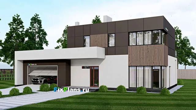 Проект двухэтажного дома 11 на 19, площадью 230 м² с террасой, балконом, гаражом на 2 машины и 4 спальнями