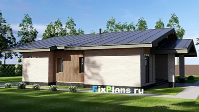 Проект одноэтажного дома 17 на 17, площадью 170 м² с 3 спальнями — фасад 2