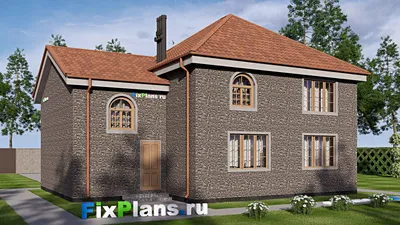 Проект двухэтажного дома 13 на 13, площадью 190 м² с гаражом на 1 машину и 3 спальнями — фасад 2