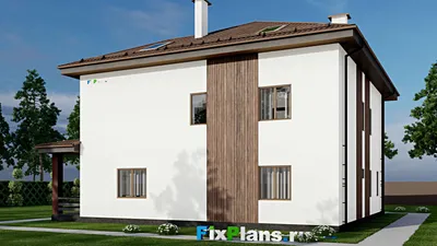 Проект двухэтажного дома 16 на 16, площадью 470 м² с террасой, балконом и 4 спальнями — фасад 2