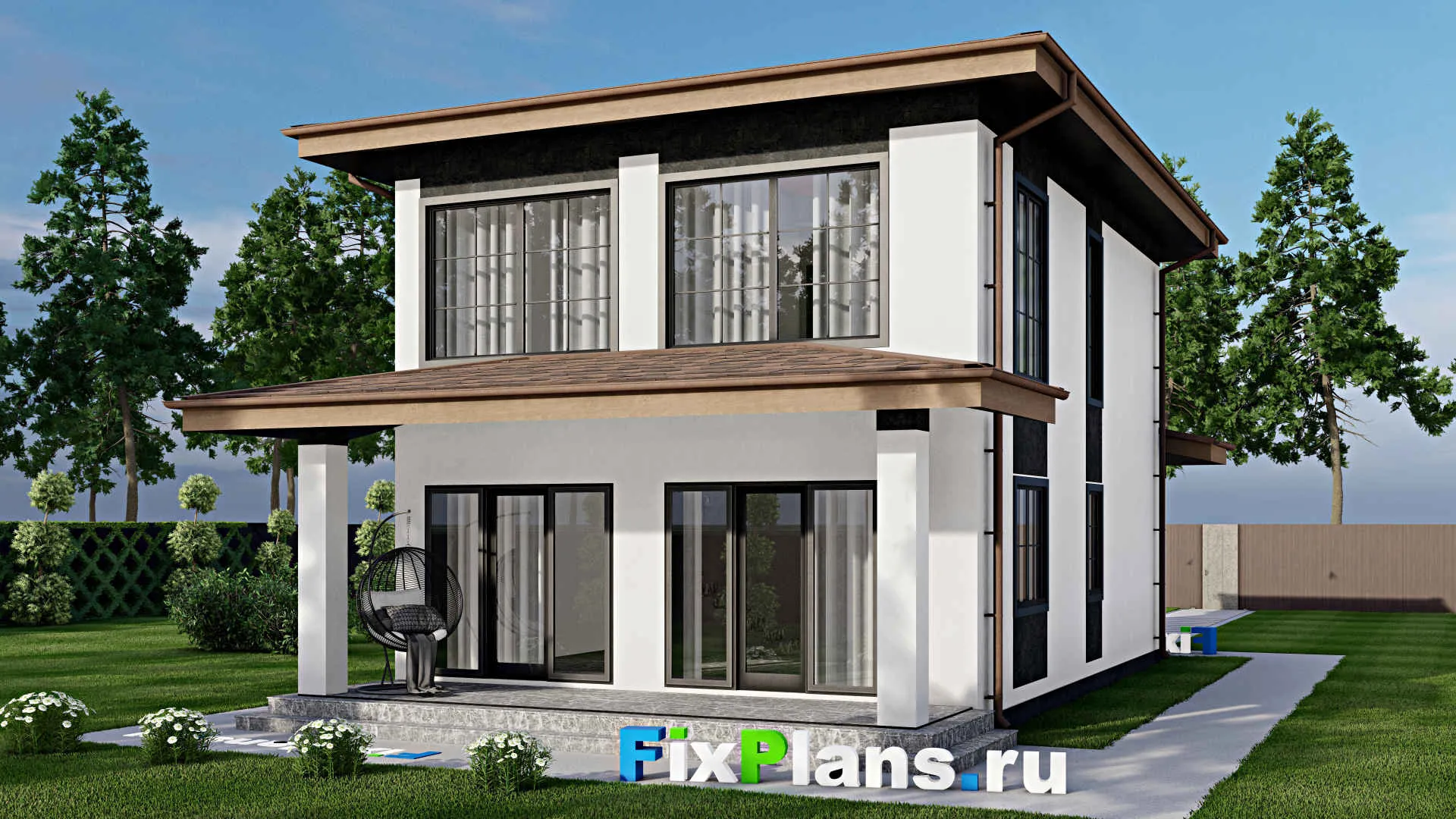 F-11501 - Проект двухэтажного дома 8 на 15, площадью 150 м² с террасой и 4 спальнями