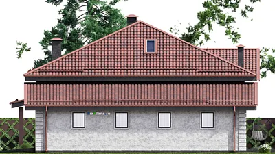 Проект дома с мансардой 19 на 20, площадью 270 м² с террасой, гаражом на 2 машины и 4 спальнями — фасад 5