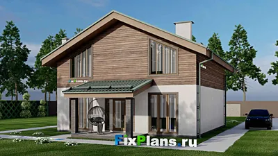 Проект дома с мансардой 12 на 12, площадью 180 м² с террасой и 4 спальнями — фасад 2