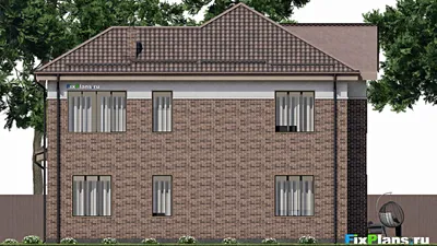 Проект двухэтажного дома 16 на 17, площадью 290 м² с террасой, гаражом на 1 машину и 5 спальнями — фасад 6