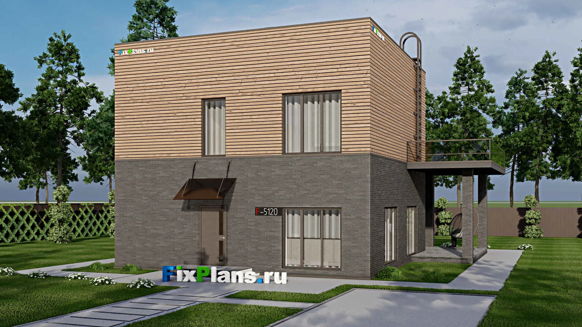 F-5120 - Проект двухэтажного дома 10 на 10, площадью 240 м² с террасой и 4 спальнями