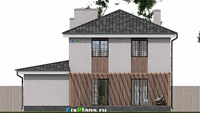 Проект двухэтажного дома 9 на 13, площадью 180 м² с террасой, гаражом на 1 машину и 4 спальнями — фасад 4