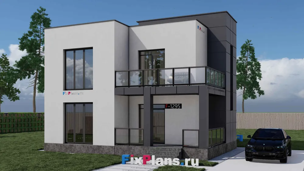 Проект двухэтажного дома 11 на 11, площадью 150 м² с террасой и 3 спальнями — фасад 1