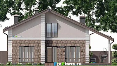 Проект дома с мансардой 12 на 14, площадью 240 м² с террасой и 1 спальнями — фасад 3