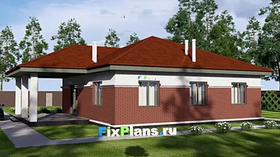 Проект одноэтажного дома 16 на 17, площадью 160 м² с террасой и 2 спальнями — фасад 2