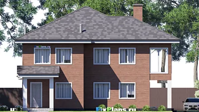 Проект двухэтажного дома 15 на 19, площадью 340 м² с террасой, балконом и 4 спальнями — фасад 3