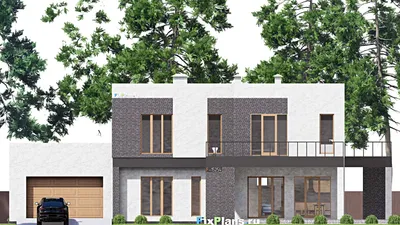 Проект двухэтажного дома 18 на 24, площадью 490 м² с террасой, балконом, гаражом на 2 машины и 6 спальнями — фасад 3