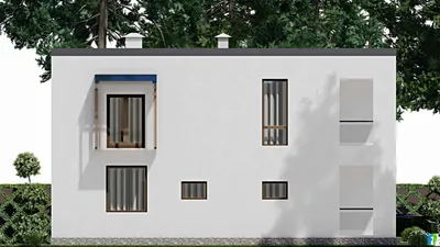 Проект двухэтажного дома 14 на 15, площадью 290 м² с 3 спальнями — фасад 4