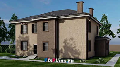 Проект двухэтажного дома 16 на 17, площадью 240 м² с балконом, гаражом на 2 машины и 3 спальнями — фасад 2
