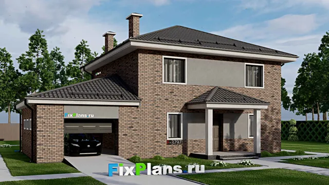 Проект двухэтажного дома 11 на 17, площадью 230 м² с террасой, гаражом на 2 машины и 4 спальнями