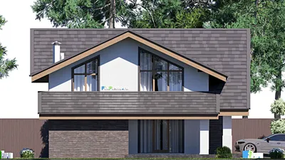 Проект дома с мансардой 11 на 18, площадью 250 м² с террасой, гаражом на 1 машину и 5 спальнями — фасад 4